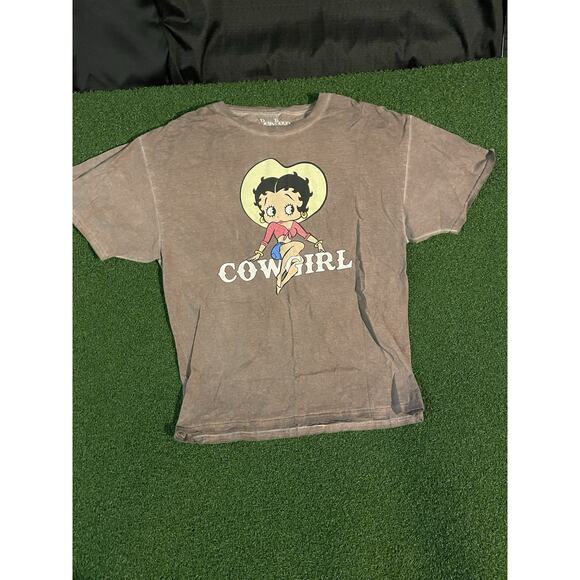 Betty Boop Cowgirl Vintage Style Brown T-Shirt Graphic Cartoon Tee Shirt Large - Picture 1 of 10